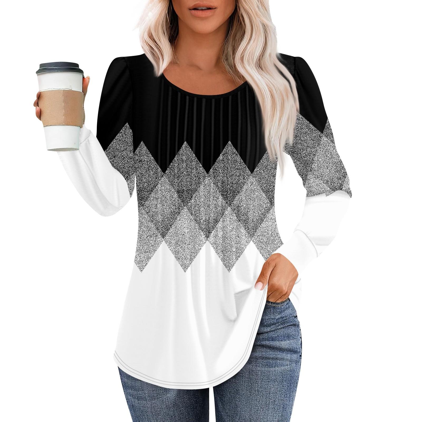 

Рубашки с длинным рукавом для женщин, топы, нарядные повседневные блузки, плиссированные топы-туники с круглым вырезом S