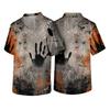 Men's Short Sleeve V Neck Halloween Print Pocket Scrub Top Lightweight Comfortable Fit Medical Uniform Shirt for Healthcare Professionals