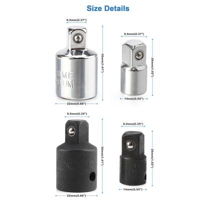 1/4" & 1/2" Chrome Vanadium Steel Ratchet Socket Extension Conversion Kit Socket Adapter and Reducer Set