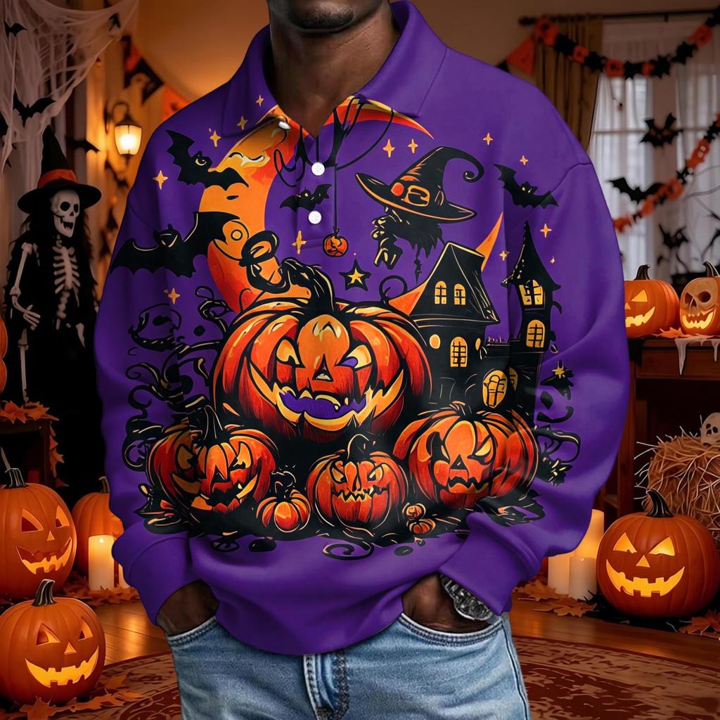 Men's Long Sleeve Button Down Shirt for Halloween Costume Party