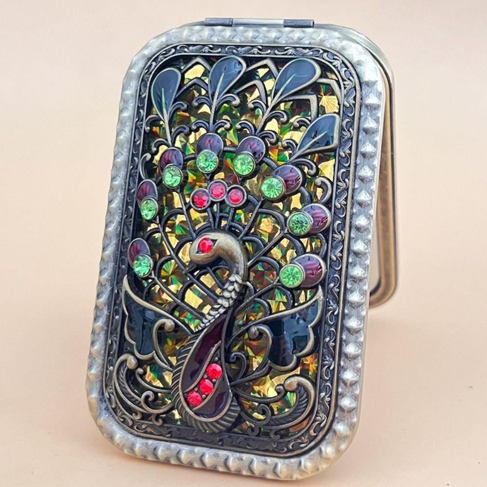 Retro Makeup Mirror Square Cosmetic Folding Mirror Deroration Compact Pocket Mirror  Women