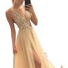 Shiny Evening Dress European and American Summer Gold V-neck Splicing Dress Party Evening Dress