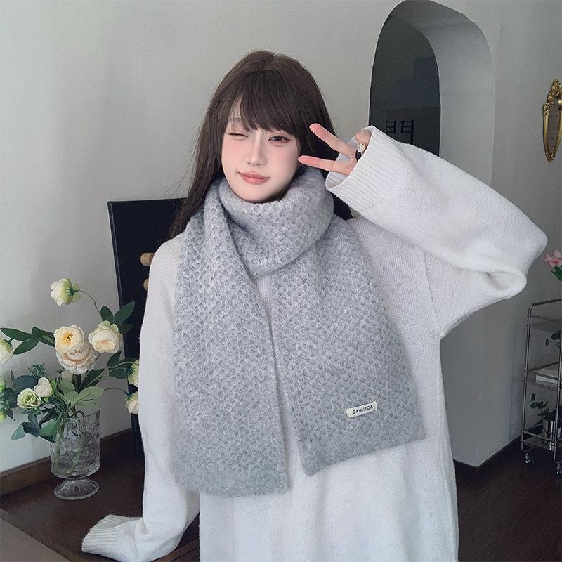 Ankola Red Korean-Style Women's Wool Knit Scarf – Winter 2024 High-End Christmas Gift Neck Warmer