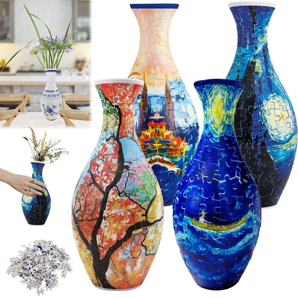 Puzzle en plastique incurvé 3D Puzzlef Vase à fleurs Arrangements floraux Kit de puzzle d'artisanat DIY Cadeau de pendaison de crémaillère Puzzle d'art 3D Vase
