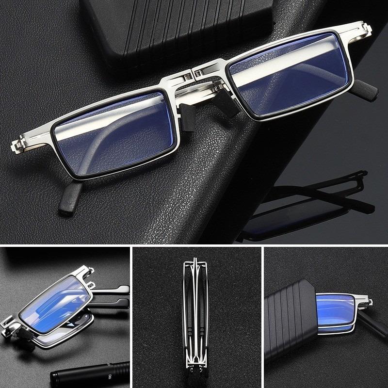 Metal Folding Reading Glasses Portable Ultra Light Anti Blue Light Lens Presbyopia Glasses Men's Rectangular Eyeglasses Eyewears