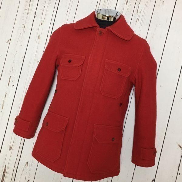 

Edifice Heavy Wool Coat Outer 38 Men S-M Red Concealed Front