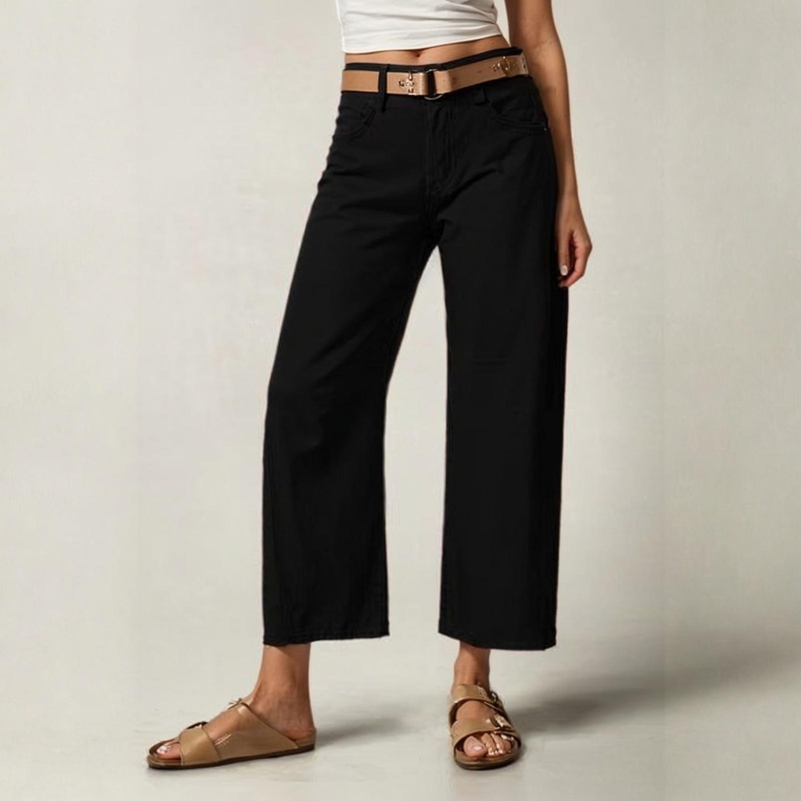 

Женские модные однотонные повседневные джинсы прямого кроя с карманами L чёрный