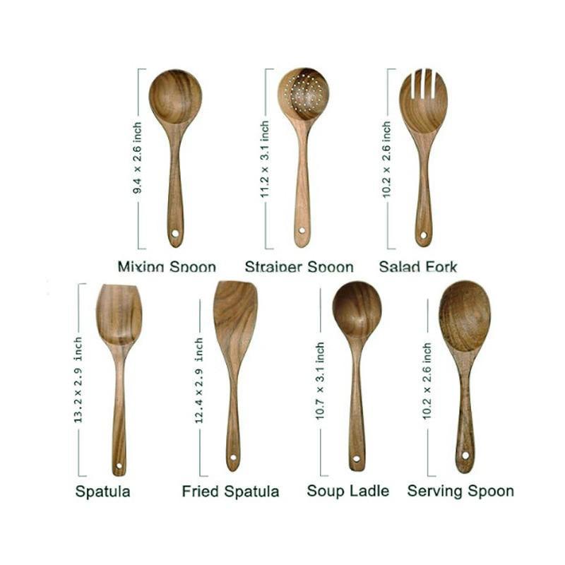 Teak Non-Stick Long-Handle Solid Wood Pan and Acacia Wood Kitchenware Set