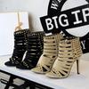 Vintage Hollow-Out Stiletto Roman Sandals Women Chic Back Zipper Studded Design Ultra High Heel Shoes