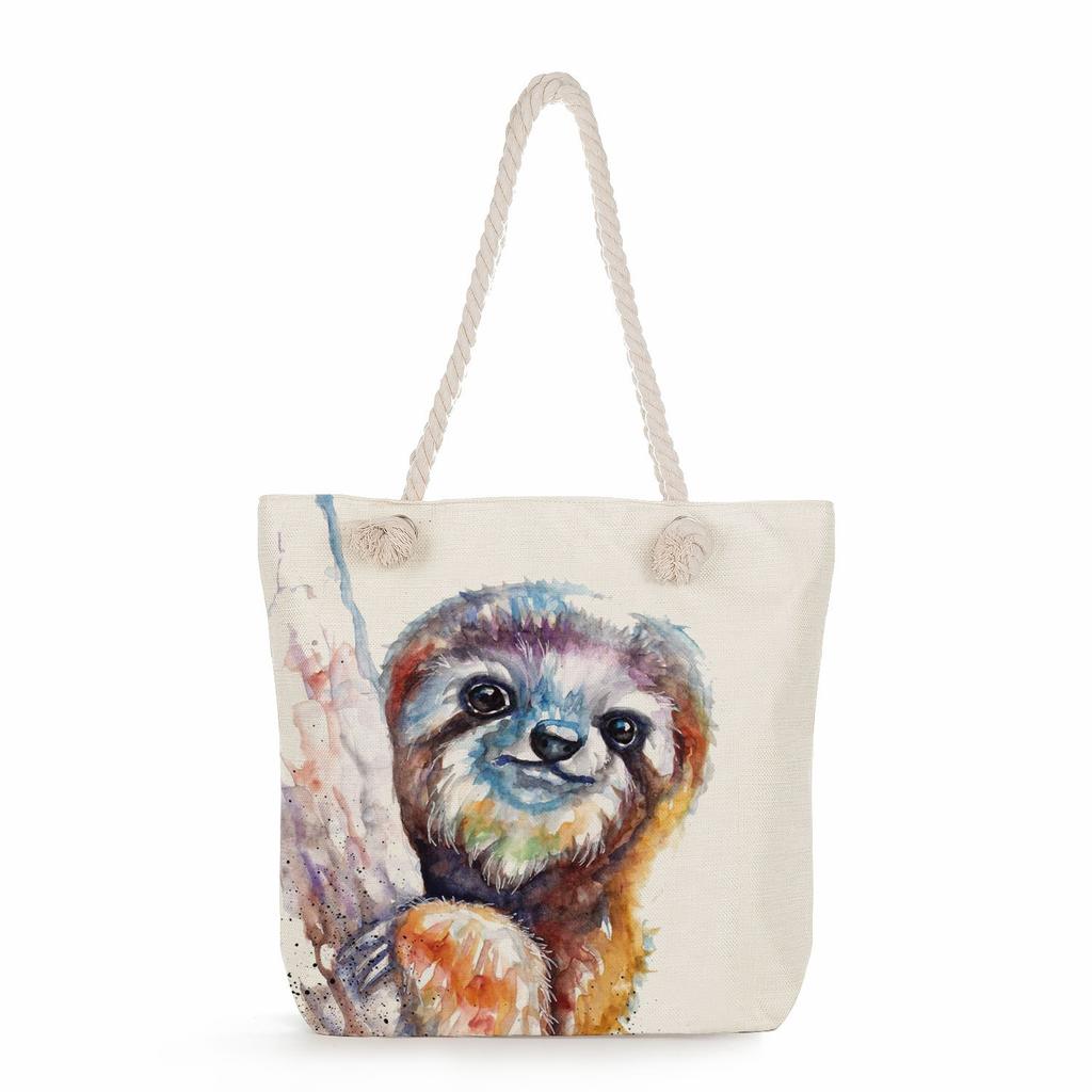 Multifunctional sloth Printed Thick Rope Shoulder Beach Bag Casual large capacity handbag 0121
