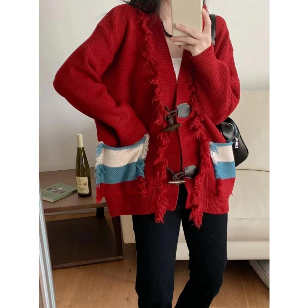 

DIMANAF Plus Size 2023 Winte Coats Новый Свободный Ретро Стиль Сплошной Киссель Свитер Кардиган Куртка Женские Пуговицы Красный Синий