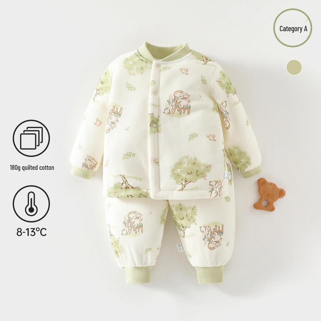 180g Thickened Baby Autumn/Winter Belly-Protecting Warm Outfit: Padded Top & Pants Set