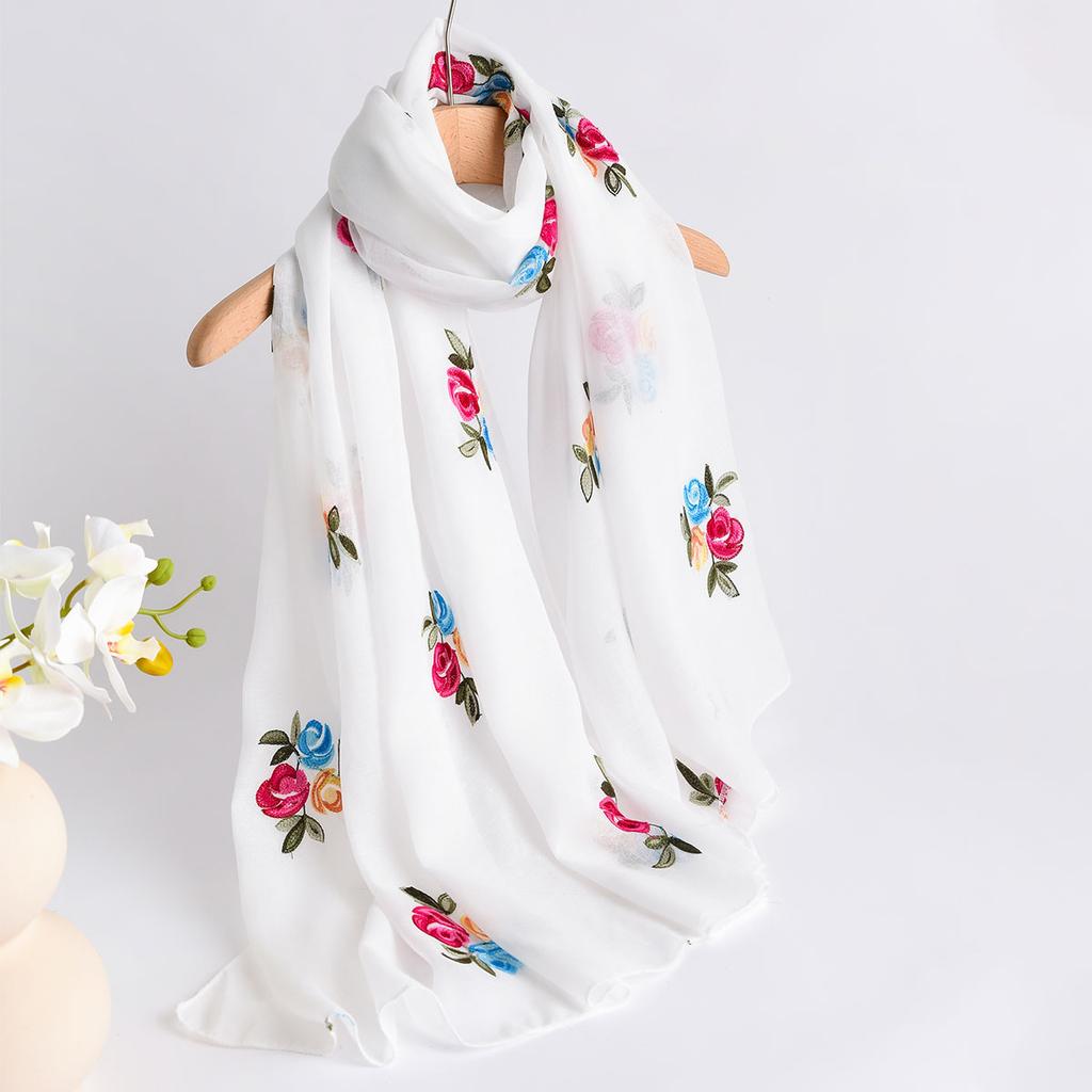 Spring Summer New Lightweight Breathable Cotton Linen Embroidery Scarf Ethnic Style Fashionable Soft Women'S Sunscreen Scarf