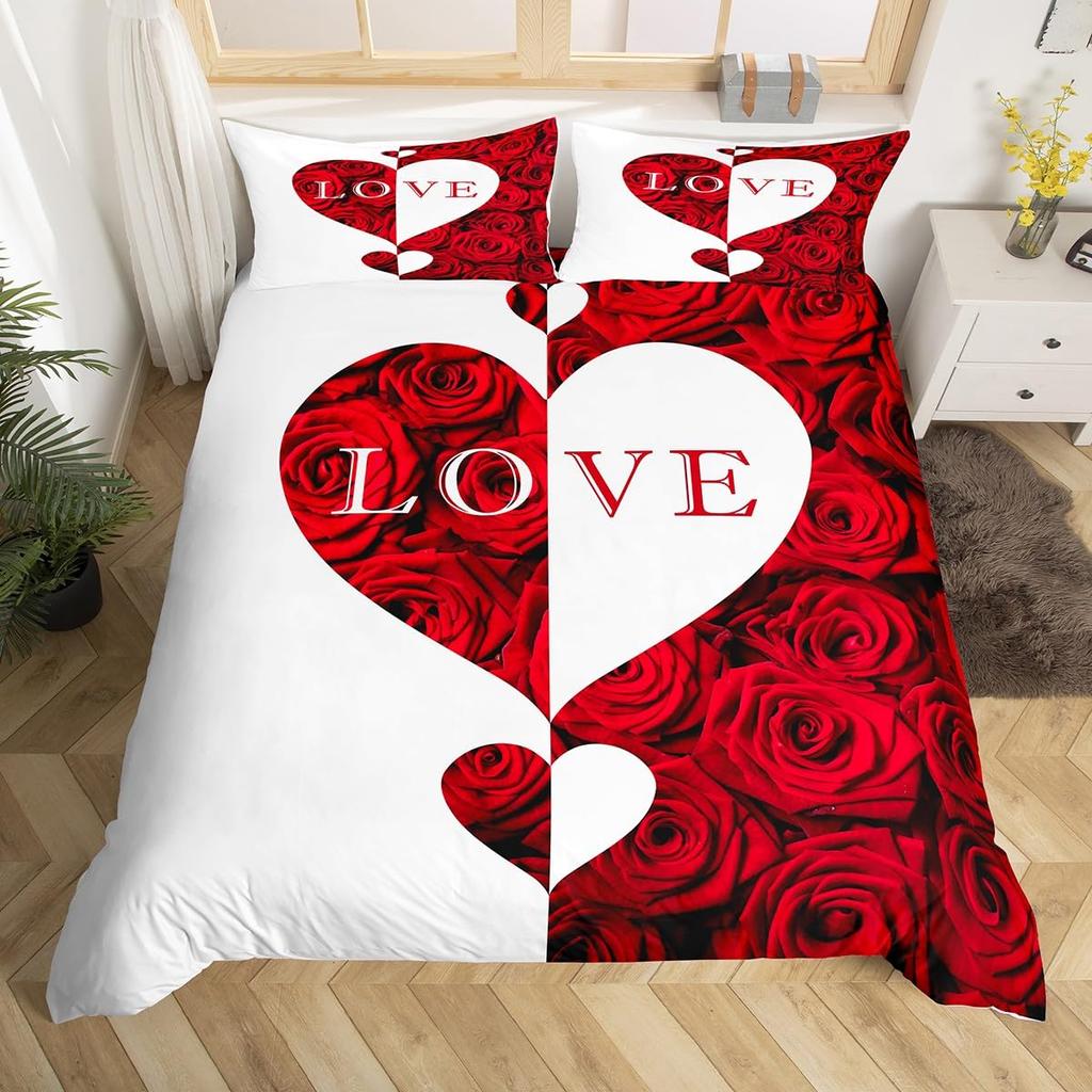 Heart Bedding Love Theme Comforter Cover Set Quilt Cover With 2 Pillowcases For Kids Teens Adults Women Men Queen King Size Twin