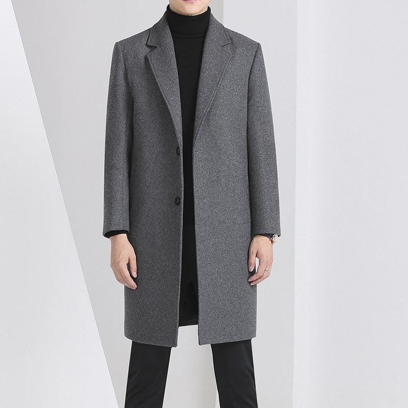 Abrigo de lana de invierno para hombre, abrigo informal de cuello de traje, abrigo de lana grueso de algodón con clip largo, moda juvenil