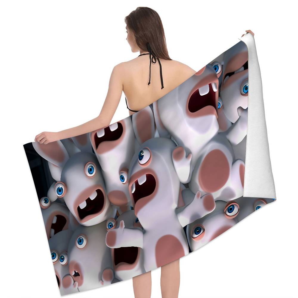 R-Rabbids I-InvasionS Microfiber Printed Beach Towel Mountain Climbing Yoga Beach Swimming Running Absorbent Soft Towel