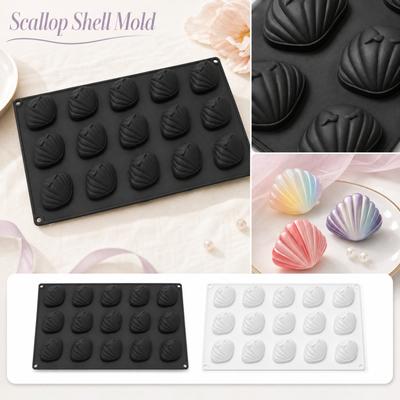 15-Kammer Silikon Muschelform Flexible Backform für Harz Schokolade Kuchen Seife Herstellung mit Antihaft-Oberfläche und Hitzebeständigkeit