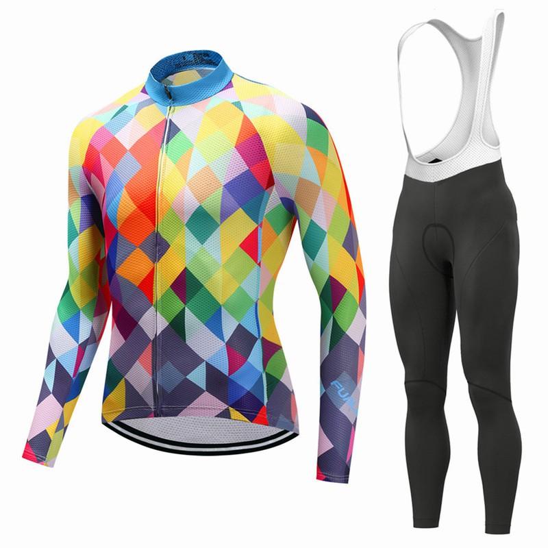 Men Women Cycling Jersey Set Long Sleeve Mountain Road Bike Outfit Breathable Quick Dry