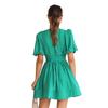 Women Spring Solid Color V-Neck Short Puff Sleeve Dress Summer Casual A-Line High Waist Above Knee Dresses S-XL