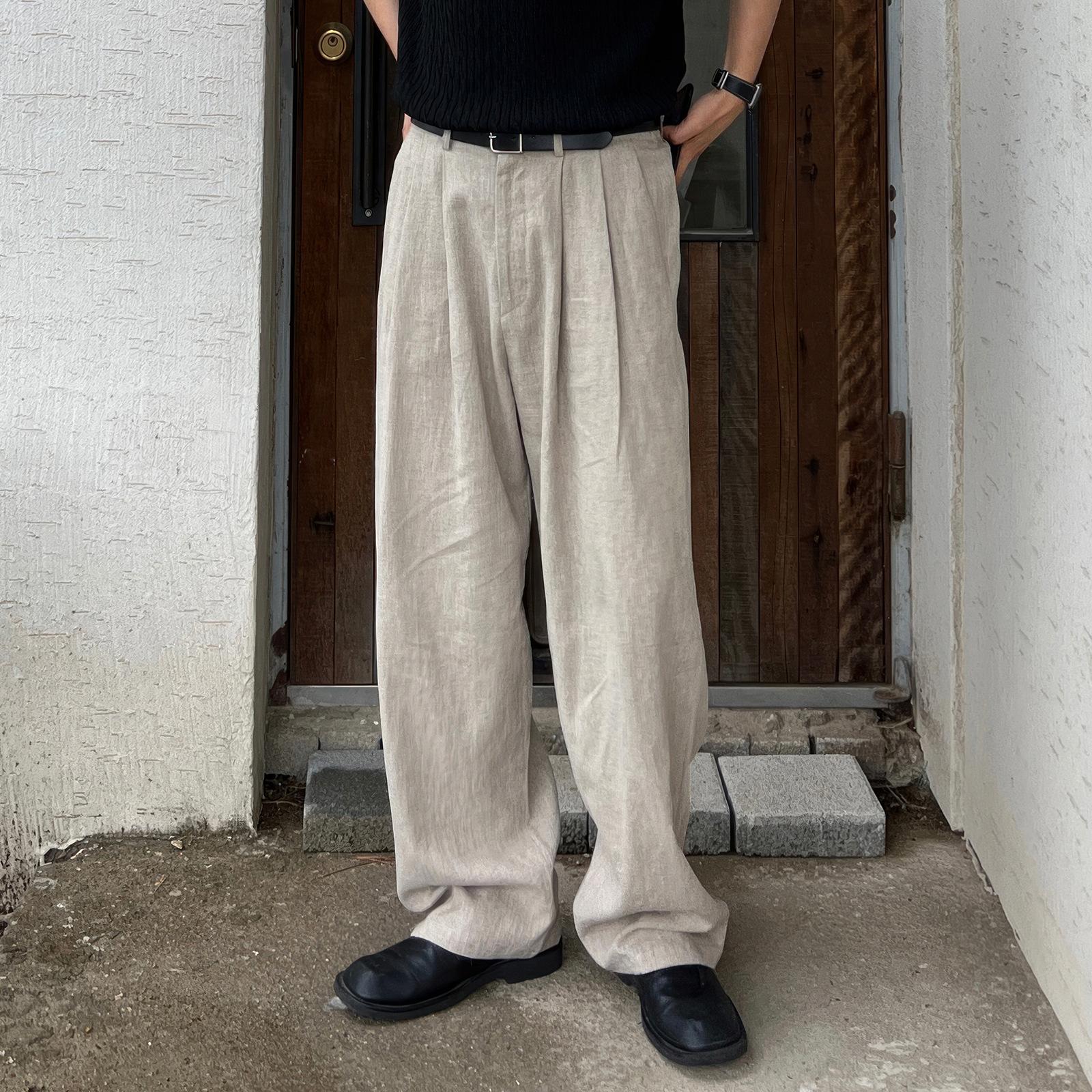 

Мужские корейские брюки люкс с драпировкой и широкими штанинами, повседневные, на пуговицах, однотонные, прямые, премиальные, элегантные спортивные штаны 2XL