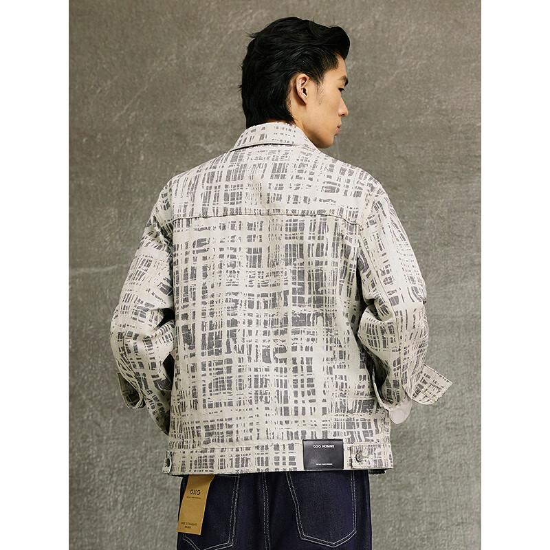 GXG Men's Grey Jacquard Denim Jacket
