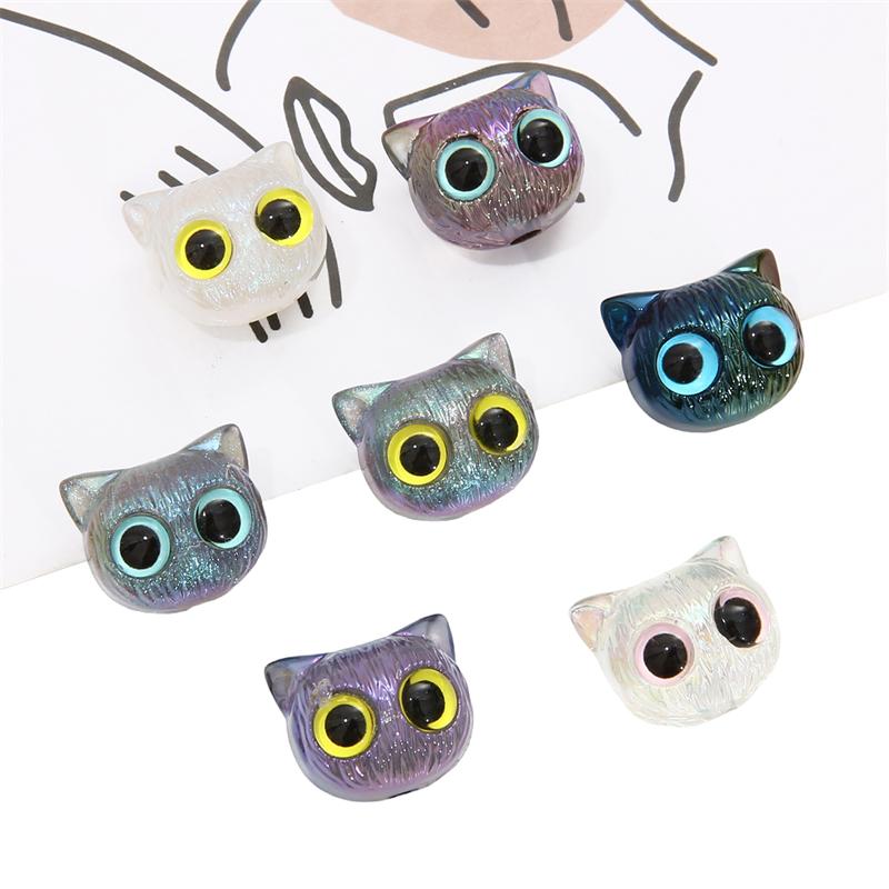 1pc Cartoon Big Eyed Cat Acrylic Owl 3D Cat Head Resin Beads Loose Spacer Beads For DIY Handmade Bracelet Material Jewelry Making Accessories