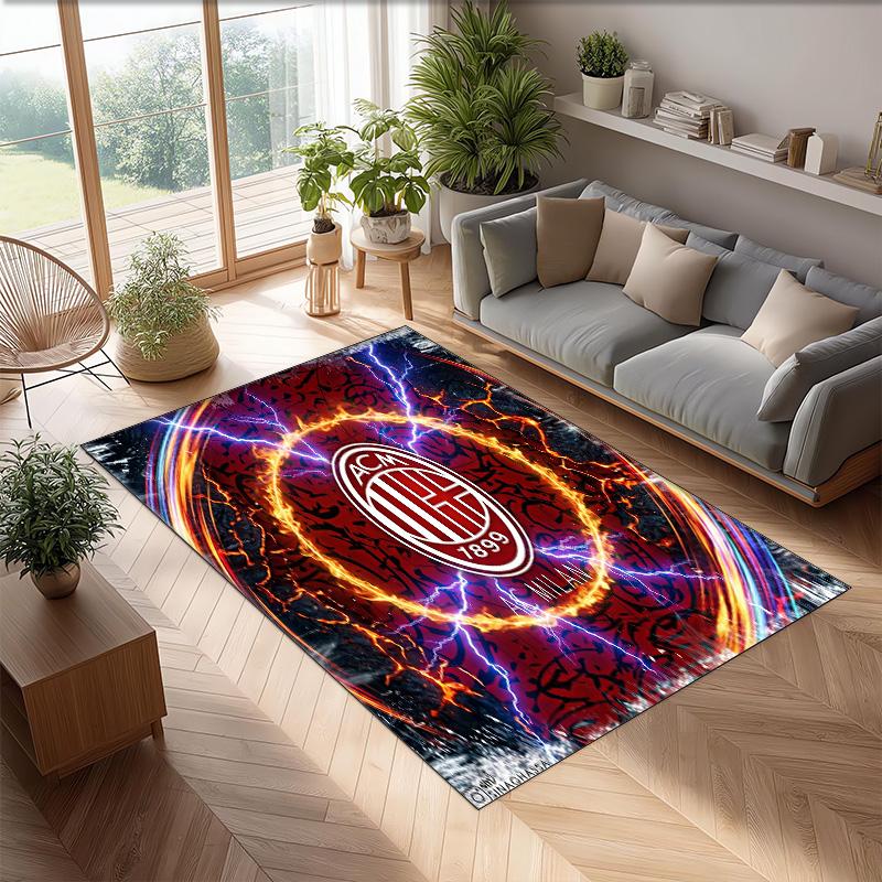 Tappeto in Flanella Stampato AC Milan Antiscivolo Morbido Poliestere Tappeto per Pavimento Tappetino Decorativo da Interno per Camera da Letto Soggiorno Divano Sala Giochi Decorazione Casa