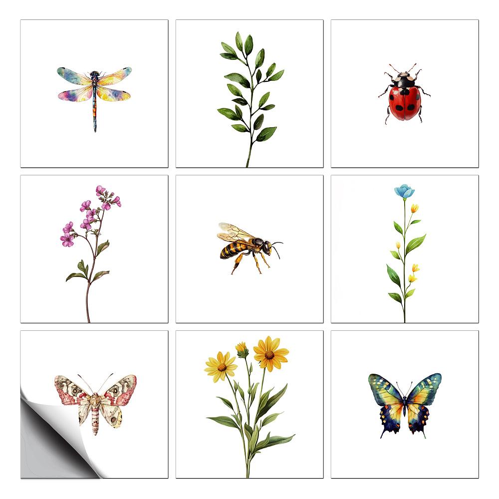 18Pcs 9 Styles PVC Wall Stickers Wall Decoration Insects 150x150x0.3mm 2pcs/style