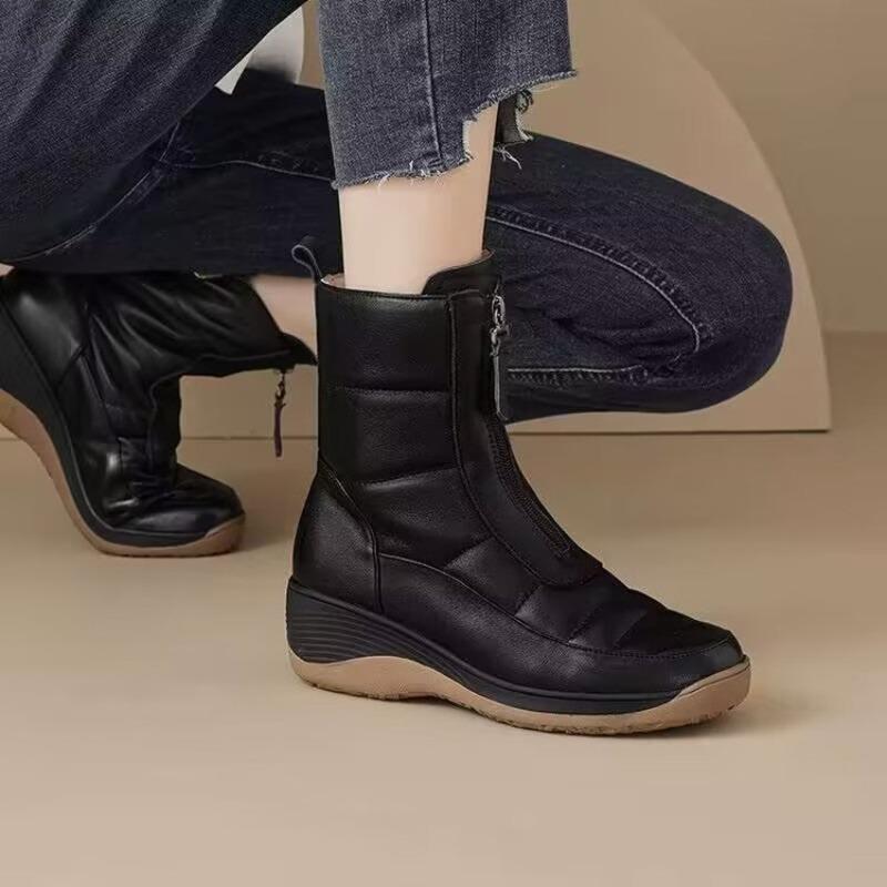 Soft Leather Boots - New Lined Snow Boots with Thick Soles - Women's Shoes with Soft Soles