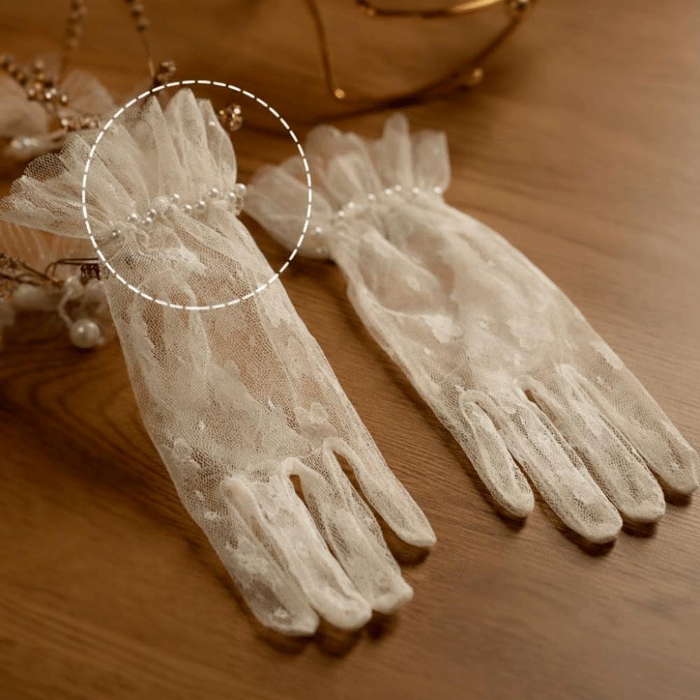Soft Bridal Gloves Thin Mesh Short Lace Gloves Elegant Wedding Gloves  Bridesmaids