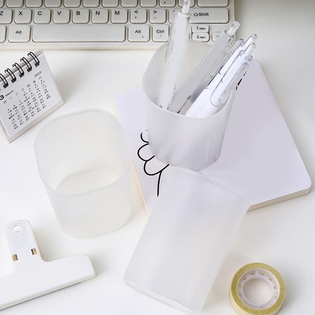 Schreibtisch Stifthalter Kunststoff Mattweiß Glatte Kanten Kleiner Stiftebecher für Stifte Bleistifte Radiergummi Weiß