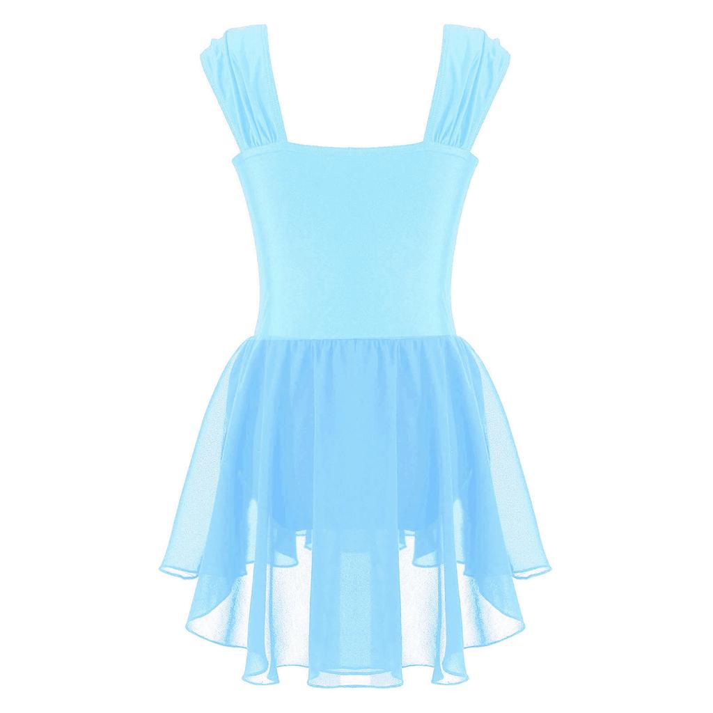 Meisjes Dans Leotards Jurk Mouwloos Gerimpelde V-hals Effen Kleur Performance Leotard Jurk