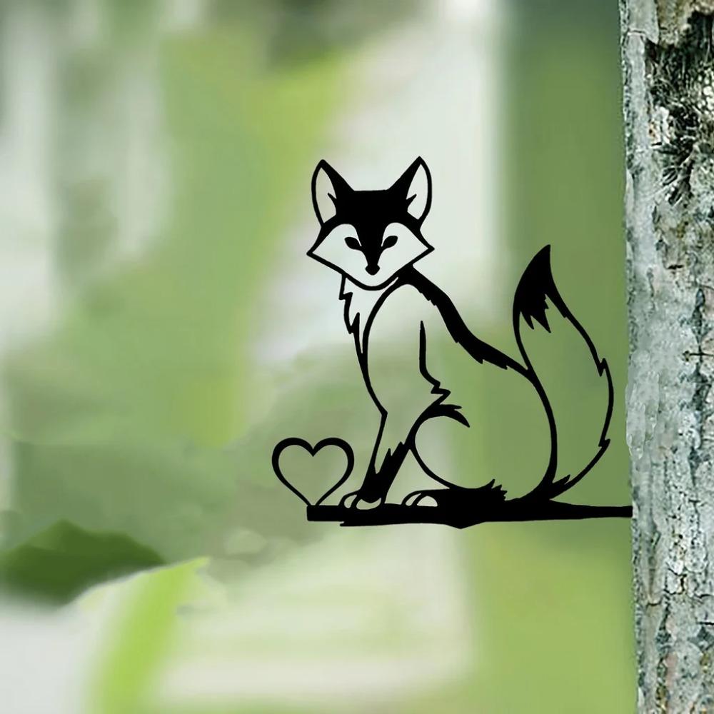 1pc Iron Silhouette Little Fox Trunk Stake Garden Fence Ornament, Elegant Artwork for Home & Garden Party Decor Stylish Wall Art