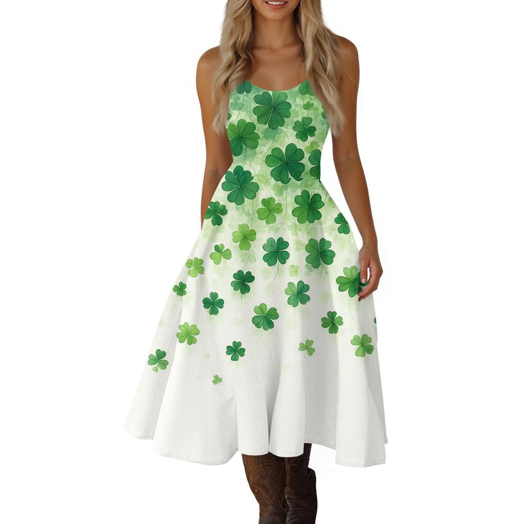 Women's St. Patrick's Day Print Sexy Off-Shoulder Punk Retro Dress