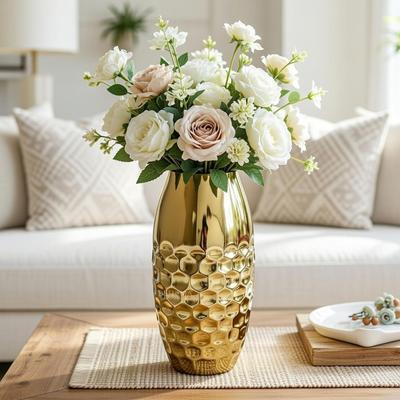 Metal Hammered Vase for Home Decor, Golden