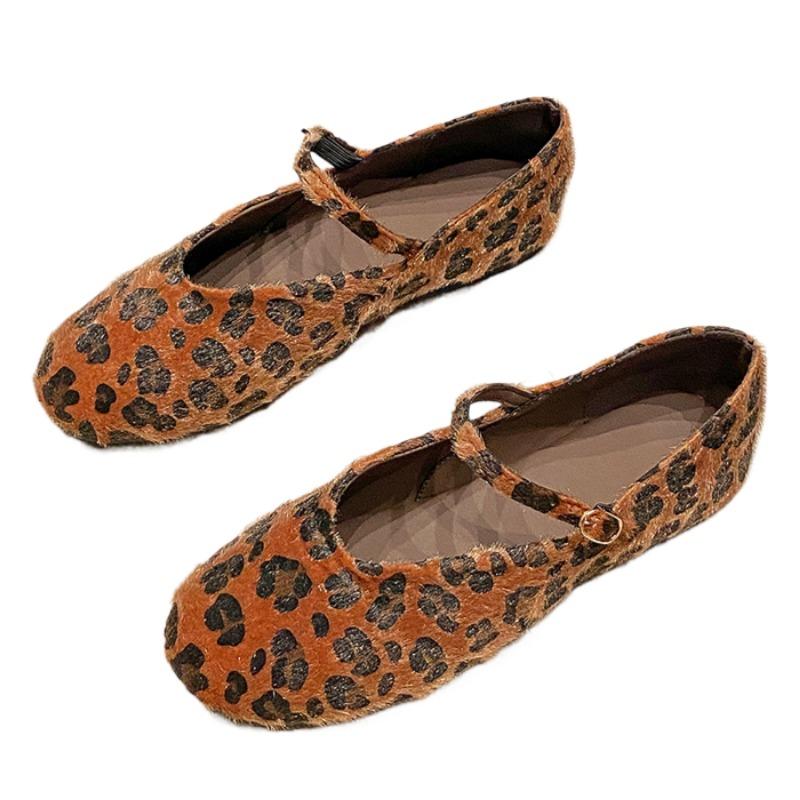 Leoparden Ballerinas Fell Damen Mary Janes Schuhe Marke Herbst Neu Freizeitschuhe 2025 Trend Ballerinas Modedesigner Zapatos Mujer