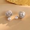 Front and Back Crown Pearl Stud Earrings Luxury Elegant Fashion Pin Earrings
