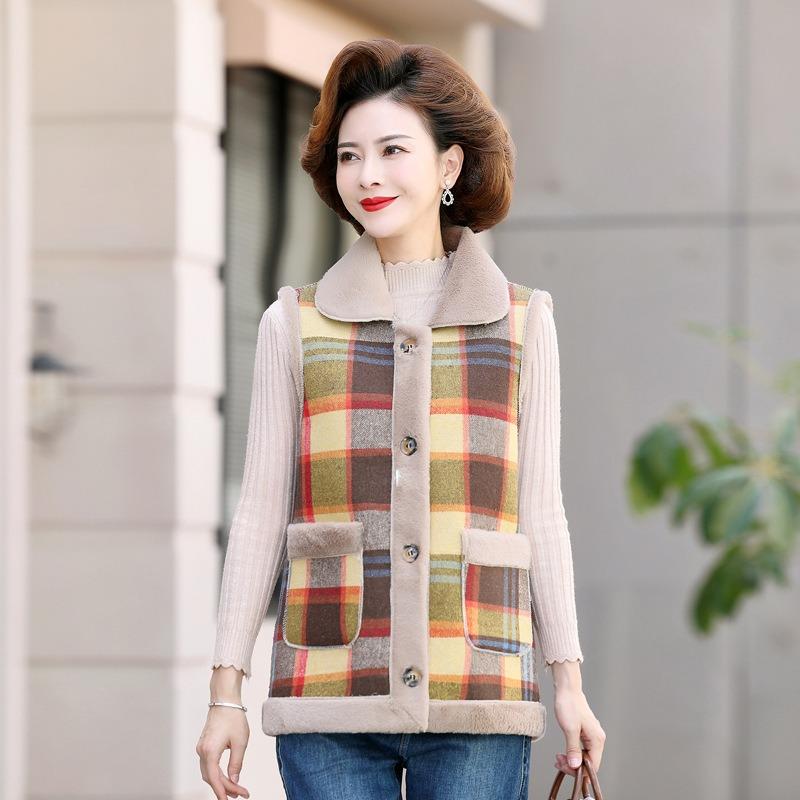 Winter Plaid and Velvet Wear Vests On Both Sides, Women's Lapels for Warmth, and a Vest Vest Jacket.