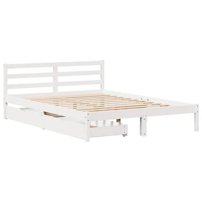 VidaXL Cadre de lit avec tiroirs blanc 140x200 cm bois de pin massif, sommier, cadre de lit double, cadre de lit en bois 3301541