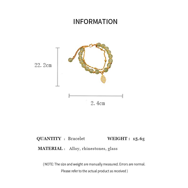 Chinese Style Green Jade Bracelet For Women Exquisite Gold Color Leaves Wrist Strap Bangle Double Chain Bracelet Girls Gifts