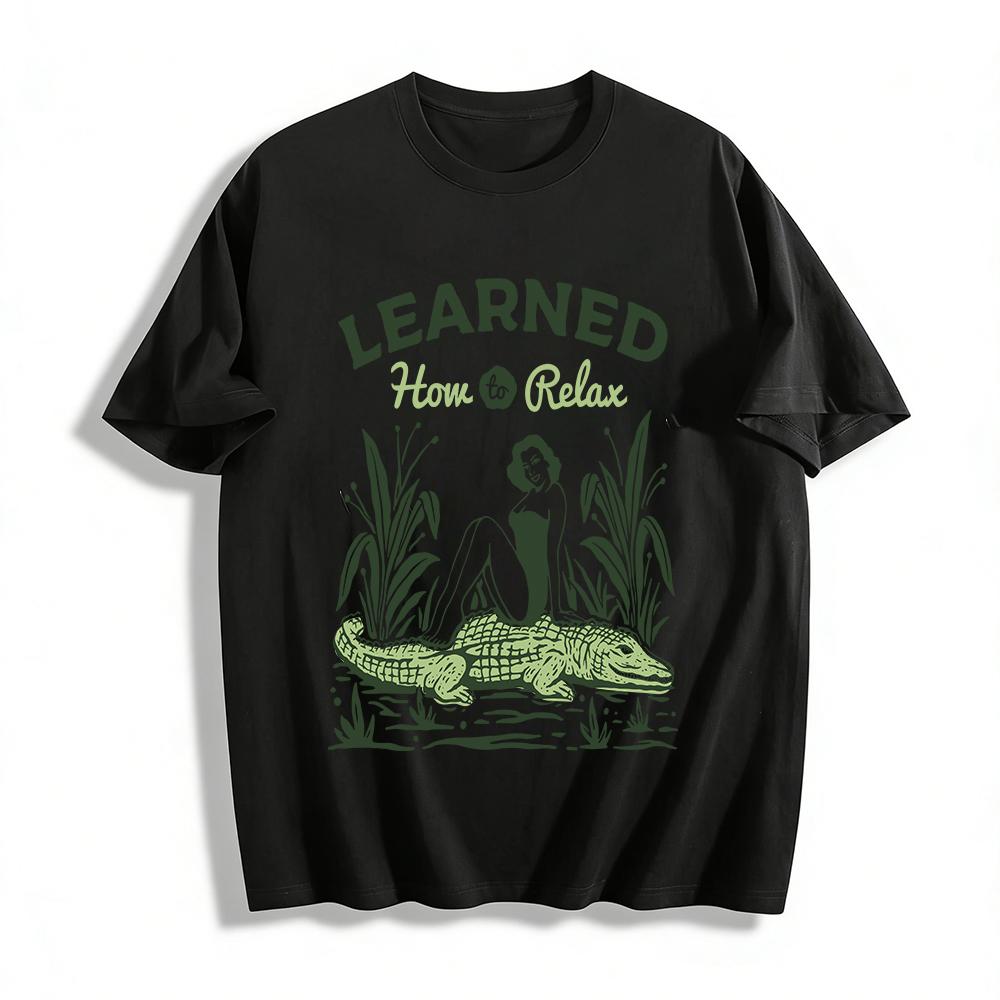 Vintage Learned How To Relax Crocodile Lady Graphic Tee Pure cotton T-shirt XXS