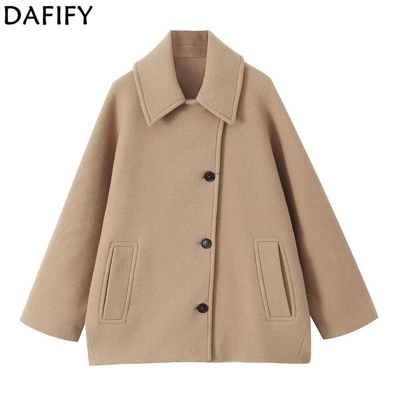 DAFIFY Moda damska Casual Jednokolorowe nadruki Jesienno-zimowe kurtki i płaszcze z długim rękawem i dekoltem POLO