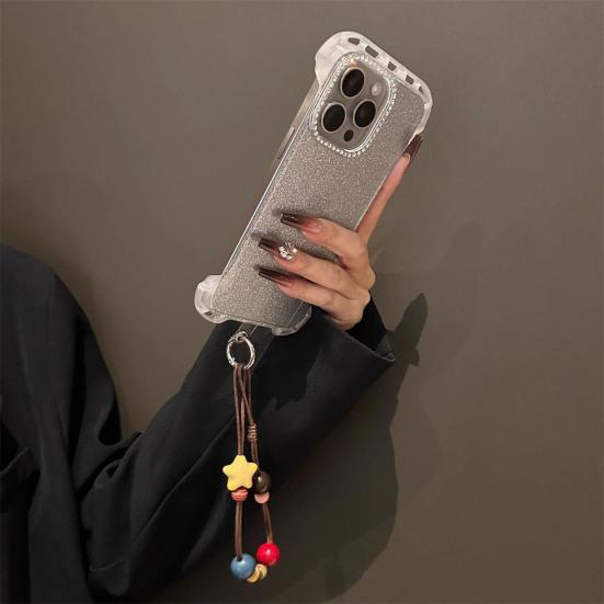 Handy-Lanyard Dickes Ölwachs-Seil Handgeflochten Stark Belastbar Anti-Verlust Anti-Diebstahl Handy-Riemen mit Holzperlen Sternen-Dekor