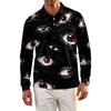 Herren Schnelltrocknendes Mesh Langarm Golfshirt mit Halloween-Print für Freizeitkleidung