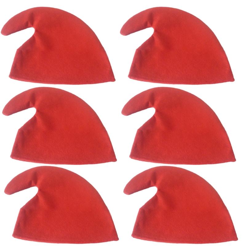 6er-Pack Elfenmützen für Weihnachtsfeier Kostümzubehör Unisex Festival Feiertags Kopfbedeckungen Handgefertigt Bunte Kappen rot