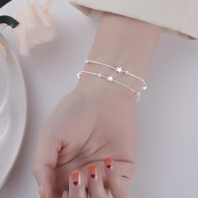 Women Star Charms Bracelet Dainty Dual Chain Bracelet Copper Alloy Hand Jewelry Anniversary Birthday