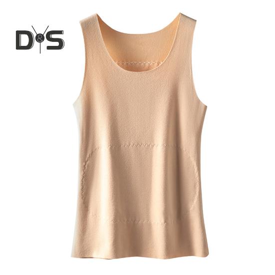 

Женский терможилет, бесшовный плюшевый топ с теплыми нашивками на животе и спине, осенне-зимняя безрукавка из бархата для спальни и дома XL бежевый