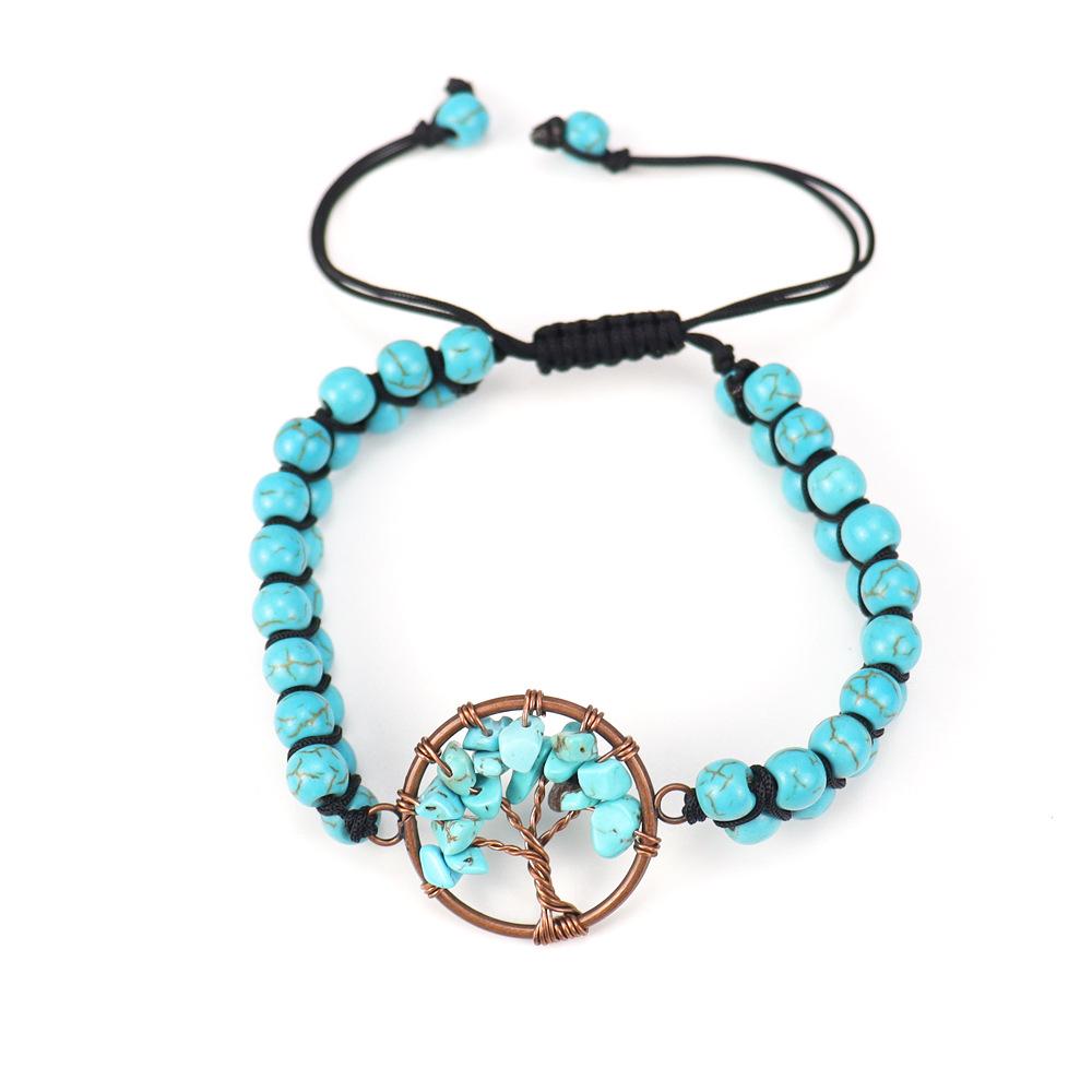 Vintage Handwoven Natural Crystal Red Agate Beads Tree Of Life Bracelet Adjustable B11