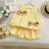 Girls' Summer Set Korean Bow Sleeveless Vest+shorts Set