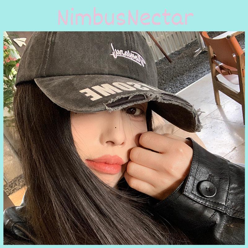 Wide Black Chic Brim Baseball Cap For Women With Distressed Style Versatile